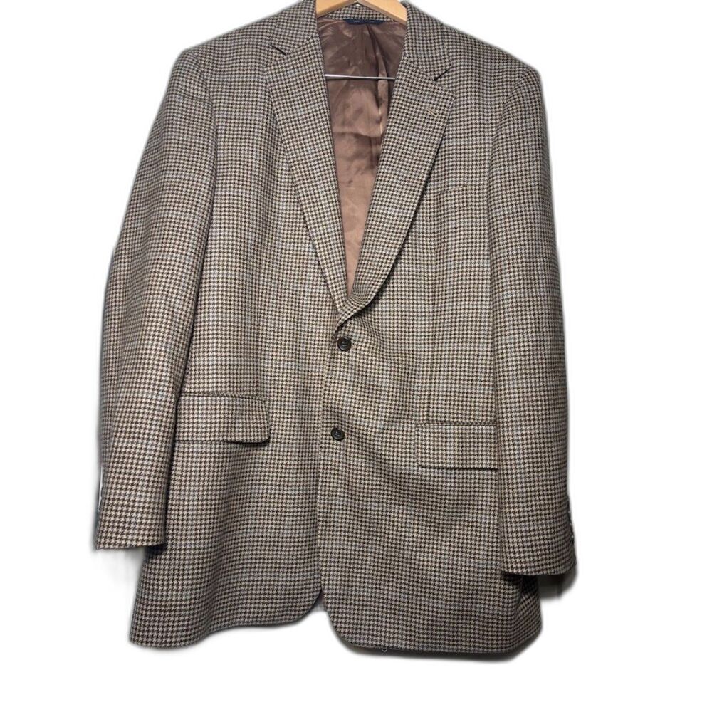 Brooks Brothers Blazer Suit Jacket Coat 1818 Sz 42L Brown Plaid Wool Cashmere